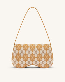 Becci Knitted Shoulder Bag - Orange & Ivory & Brown