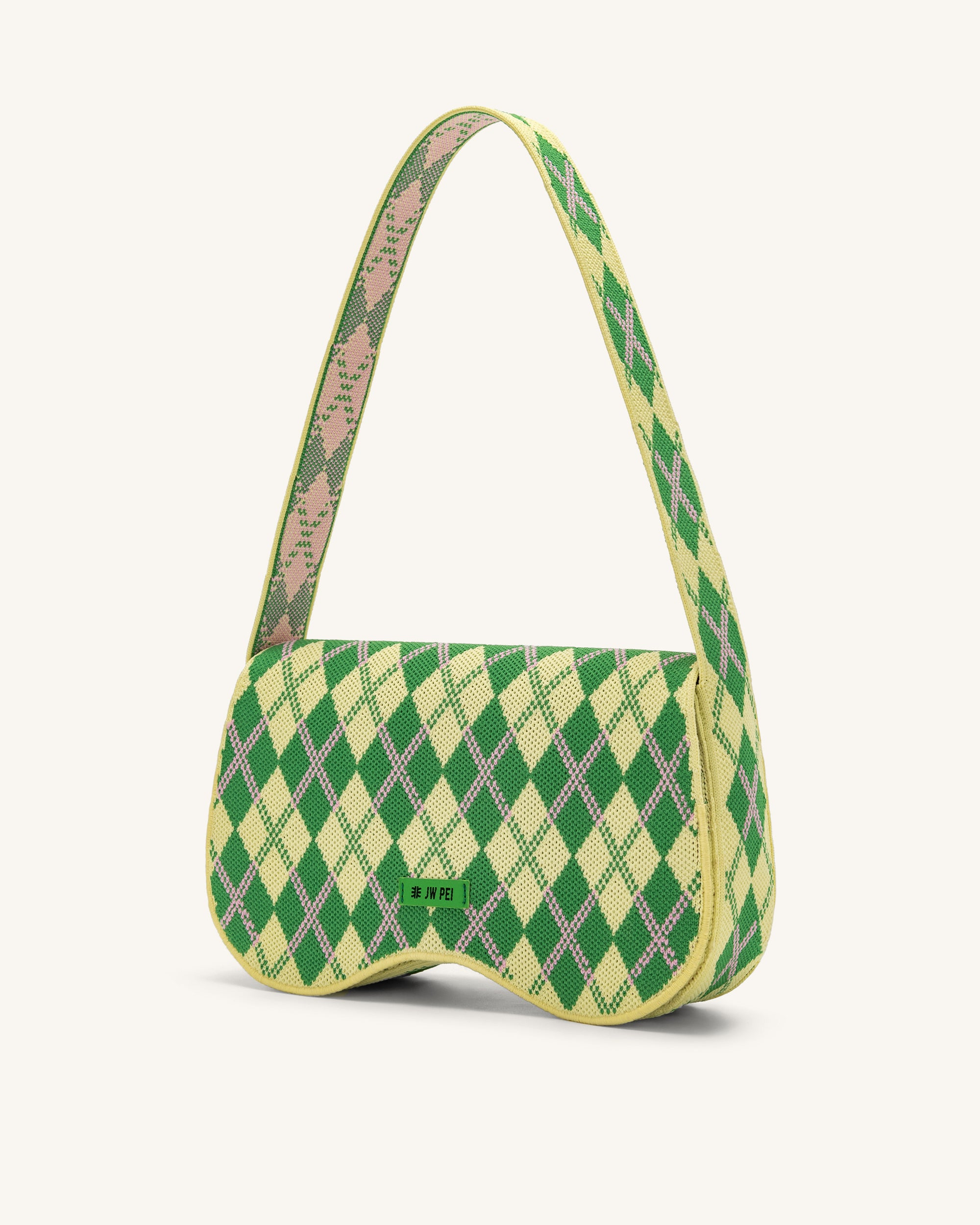 Becci Knitted Shoulder Bag -  Light Yellow & Green & Pink
