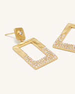 Geometrical Openwork Rectangle Earrings - 18ct Gold Plated & White Zircon