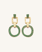 Geometrical Openwork Round Earrings - 18ct Gold Plated & Green Nano