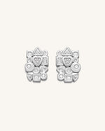 Geometrical Combination Earrings - 18ct White Gold Plated & White Zircon