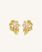Flowers Earings - 18ct Gold Plated & White Zircon & Faux Pearls