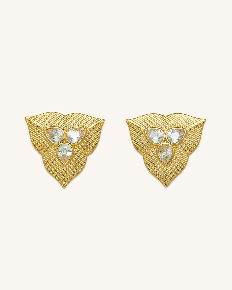 Leaf Earrings - 18ct Gold Plated & White Zircon