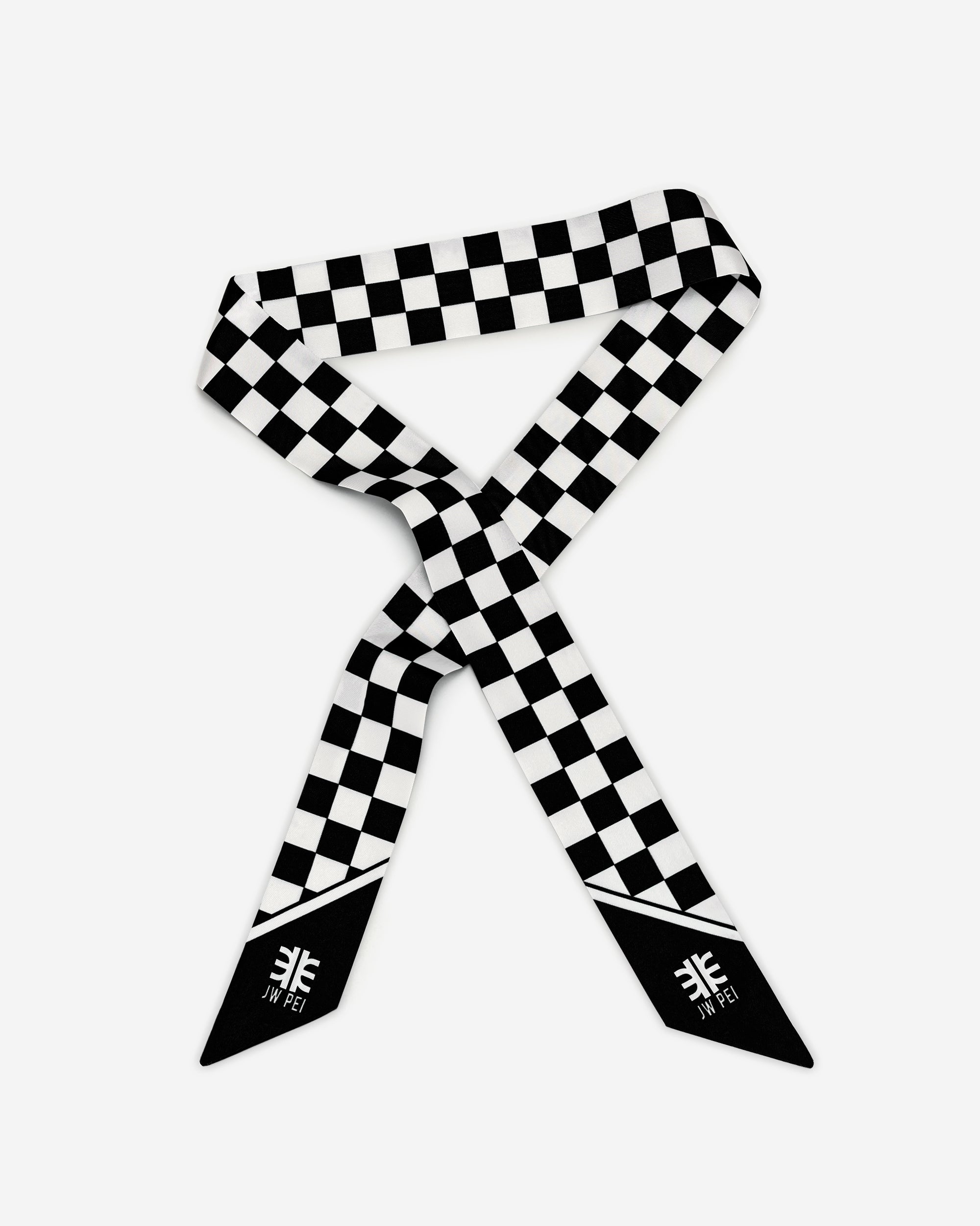 Gradient Checkerboard Faux Silk Twill Scarf - Black