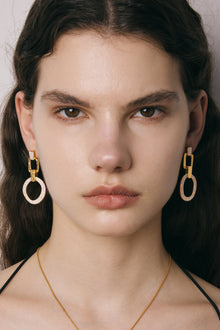 Geometrical Openwork Round Earrings - 18ct Gold Plated & White Zircon