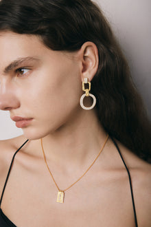 Geometrical Openwork Round Earrings - 18ct Gold Plated & White Zircon