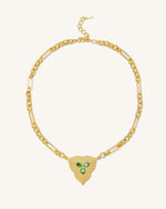 Leaf Pendant Necklace - 18ct Gold Plated & Dark Green Zircon