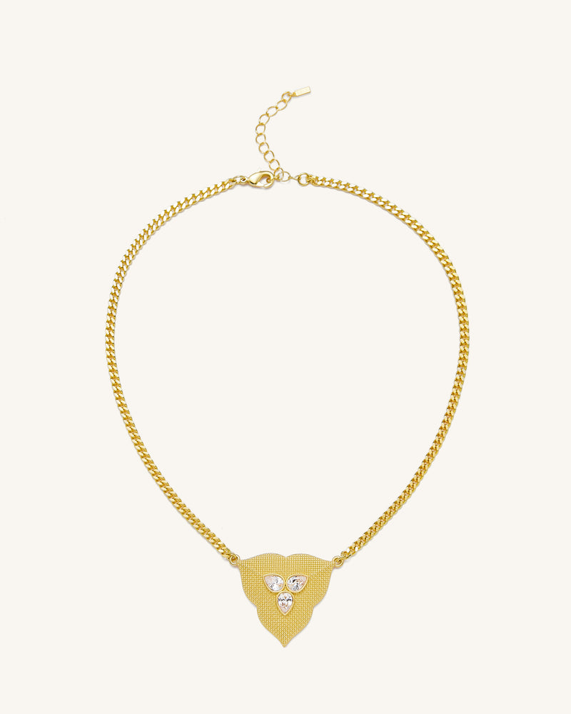 Leaf Pendant Necklace - 18ct Gold Plated & White Zircon