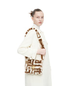 Mini Flap Faux Fur Fabric Bag - Brown